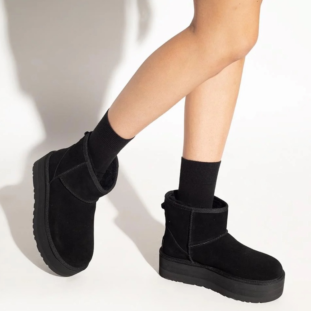 UGG Black Suede Classic Mini Platform Boots NIB - Picture 8 of 9